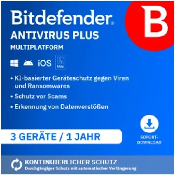 Bitdefender Antivirus Plus | 3 PC | 1 Jahr | Windows