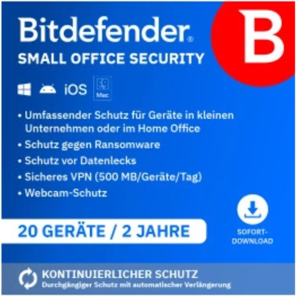 Bitdefender Small Office Security 2026 | 20 Geräte | 2 Jahre | Automatische Verlängerung