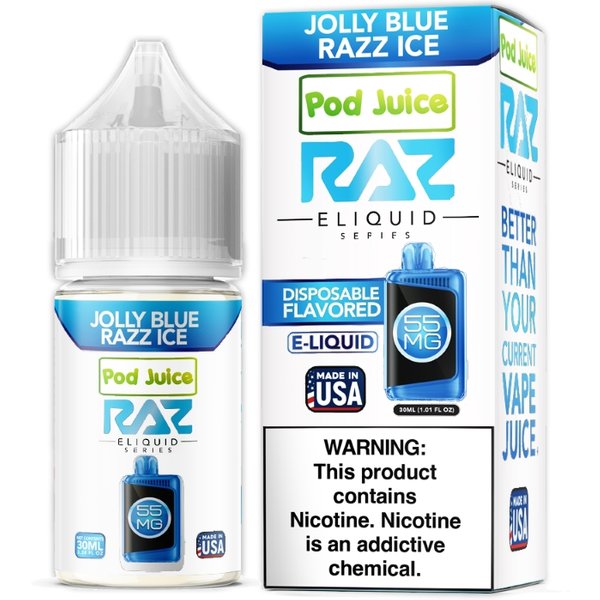 Jolly Blue Razz Ice Pod Juice RAZ Disposable Collab Nic Salt E-juice 30ml