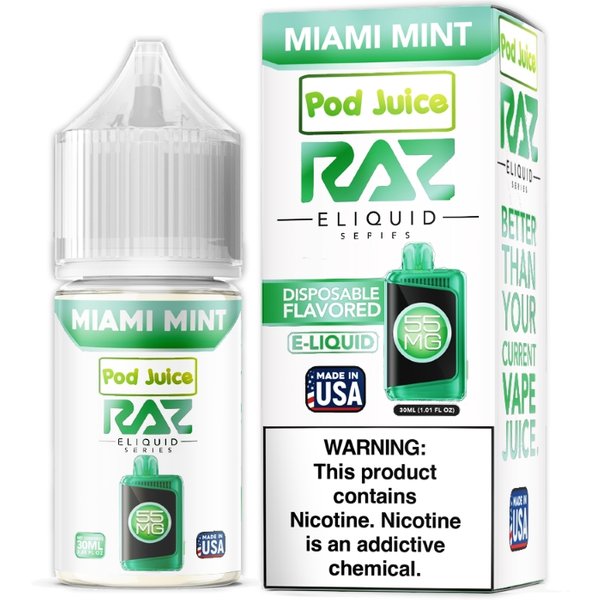 Miami Mint Pod Juice RAZ Disposable Collab Nic Salt E-juice 30ml