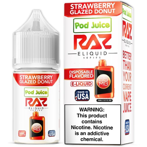 Strawberry Glazed Donut Pod Juice RAZ Disposable Collab Nic Salt E-juice 30ml