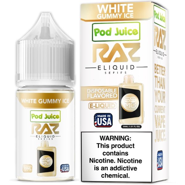 White Gummy Ice Pod Juice RAZ Disposable Collab Nic Salt E-juice 30ml