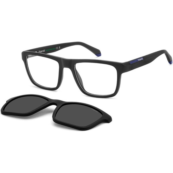 Polaroid PLD D641/C with Clip-On 003/M9 Men's Eyeglasses Black Size 53 - Blue Light Block Available