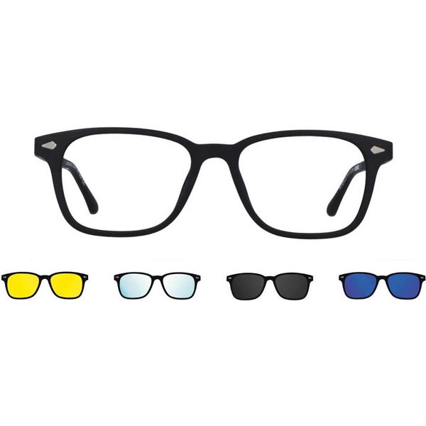 Square Clip-On Plastic Men's Prescription Eyeglasses Online Black Size 54 - Free Lenses - Blue Light Block Available - SmartBuy Collection