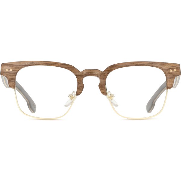 Square Semi Rimless Wood Men's Prescription Eyeglasses Online Brown Size 50 - Free Lenses - Blue Light Block Available - SmartBuy Collection
