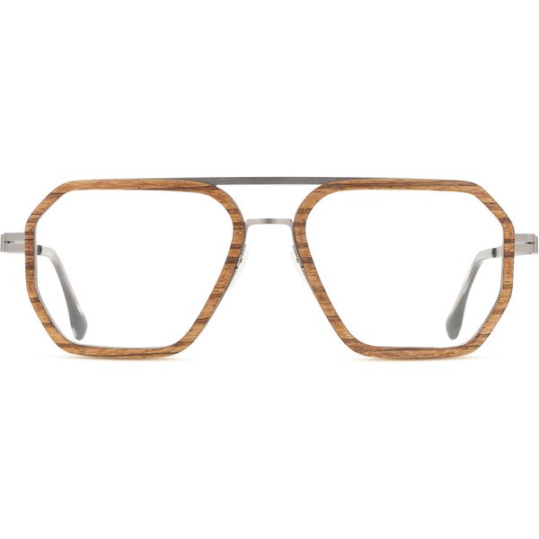 Geometric Full Rim Wood Men's Prescription Eyeglasses Online Brown Size 54 - Free Lenses - Blue Light Block Available - SmartBuy Collection