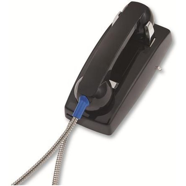 Cortelco 2554 Black No Dial Armored Wall Phone w/ Metal Cradle - New