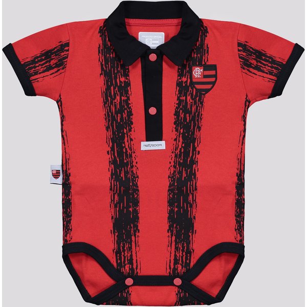 Body Polo Flamengo Listrado Vermelho e Preto