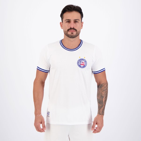 Camisa Bahia Retrô Jacquard Branca e Azul
