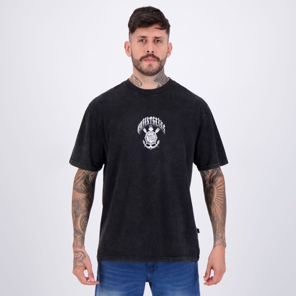 Camiseta Corinthians Stoned Oversized Cinza Escuro
