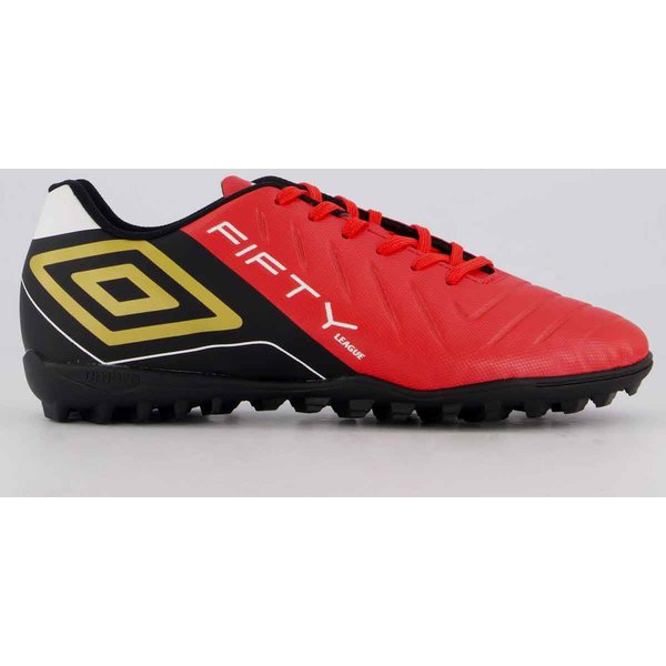 Chuteira Umbro Fifty VI League Society Vermelha e Preta