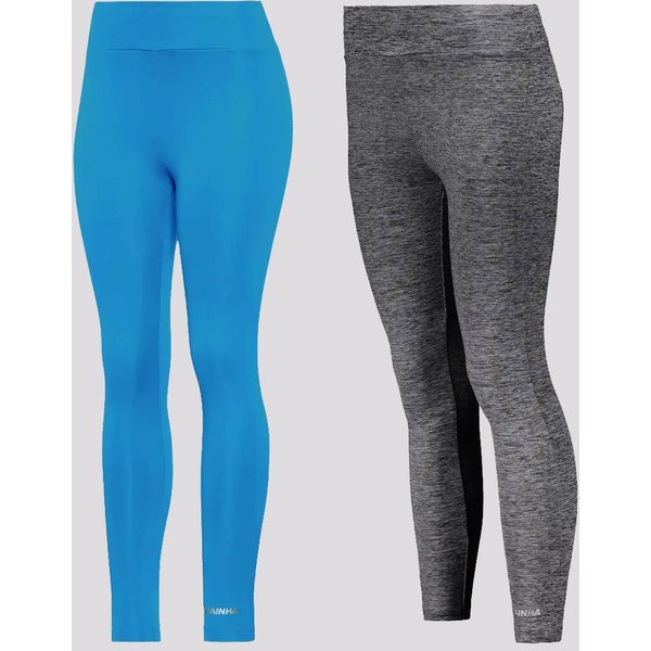 Kit 2 Calças Legging Rainha Classic UV 50+ Joy II Feminina Cinza e Azul