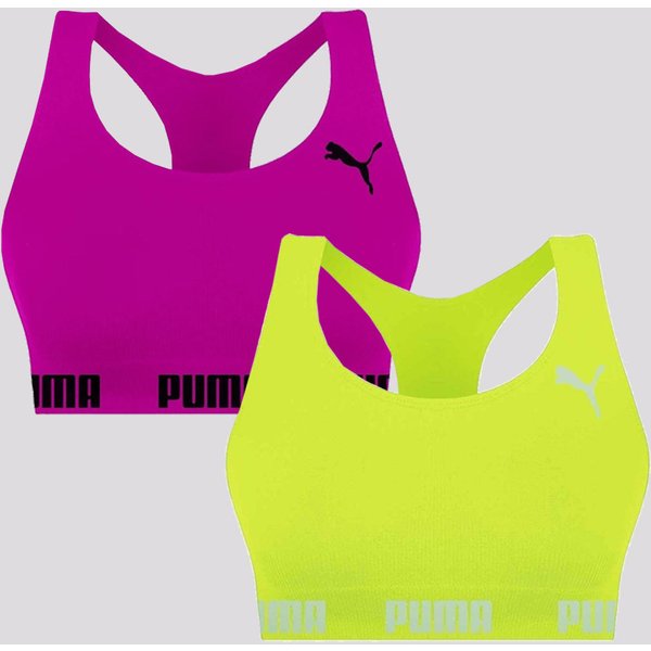 Kit 2 Tops Puma Sem Costura Amarelo e Pink