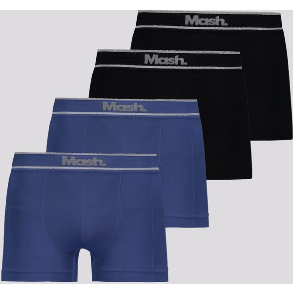 Kit 4 Cuecas Boxer Mash Sem Costura Azul e Preta