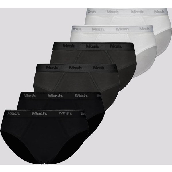 Kit 6 Cuecas Algodão Slip Mash Preta, Branca e Cinza