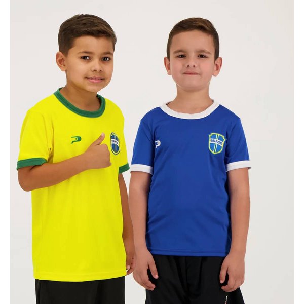 Kit de 2 Camisas Placar Brasil Amarela e Azul Infantil