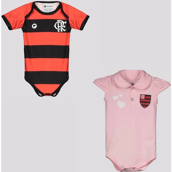 Kit Flamengo Bodys Vermelho Listrado e Polo Rosa