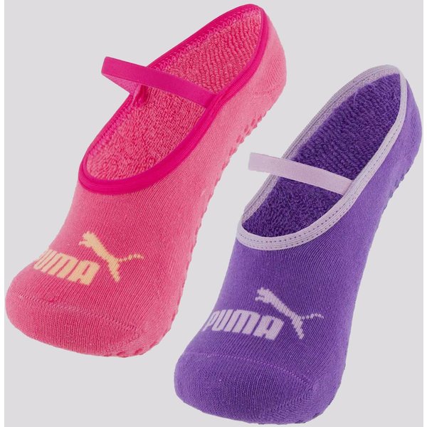 Kit Meia Puma Pilates Feminina 2 pares Roxa e Rosa