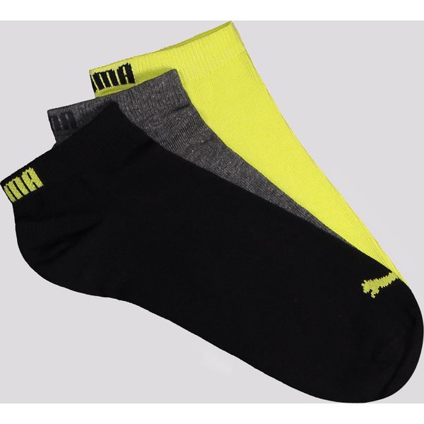 Kit Meia Puma Sapatilha 3 Preta Cinza e Amarelo