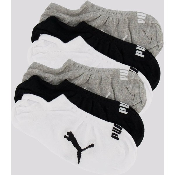 Kit Meia Puma Sapatilha 6 pares Preta Branca e Cinza