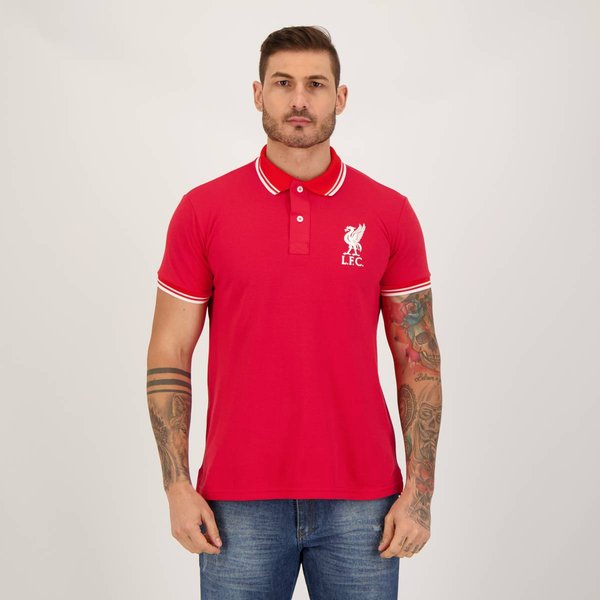 Polo Liverpool Piquet Vermelha e Branca