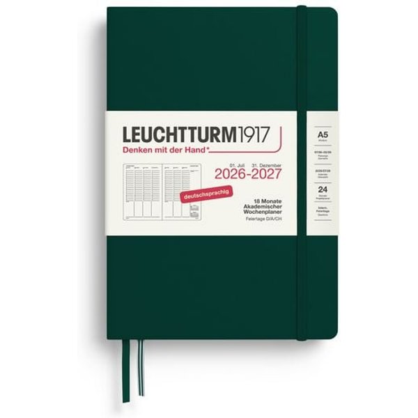 Akademischer Wochenplaner Medium (A5) 2027, 18 Monate, Forest Green, Deutsch