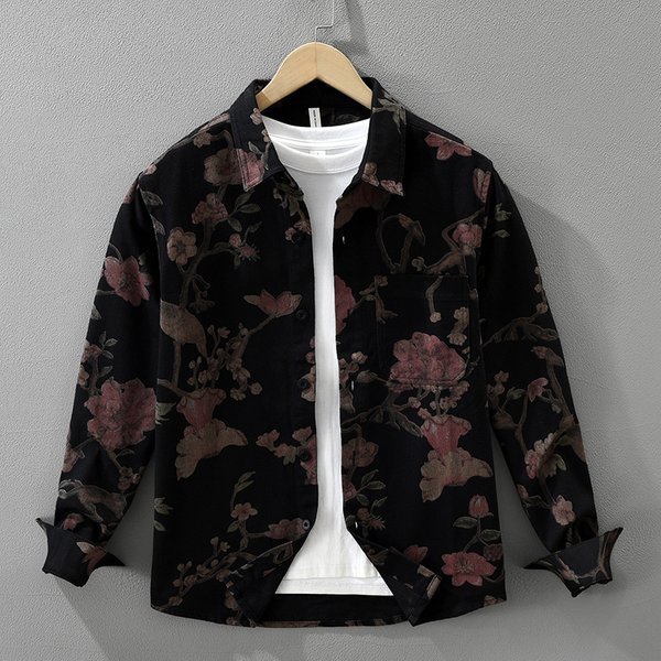 Trendy Printed Long Sleeved Shirt, Fashionable And Versatile, Artistic And Casual Loose Top, Men's Clothing