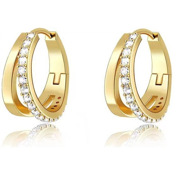 Women's Jewelry Temperament Simple Copper Inlaid Zirconium Double Layer Earrings Retro Design Sense Ladies Earrings