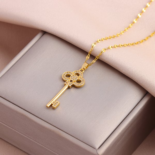Hot Sales New In Sweet Romantic Open Your Heart Key Pendant Necklaces For Women Female Daily Wear Stainless Steel Clavicle Chain-image