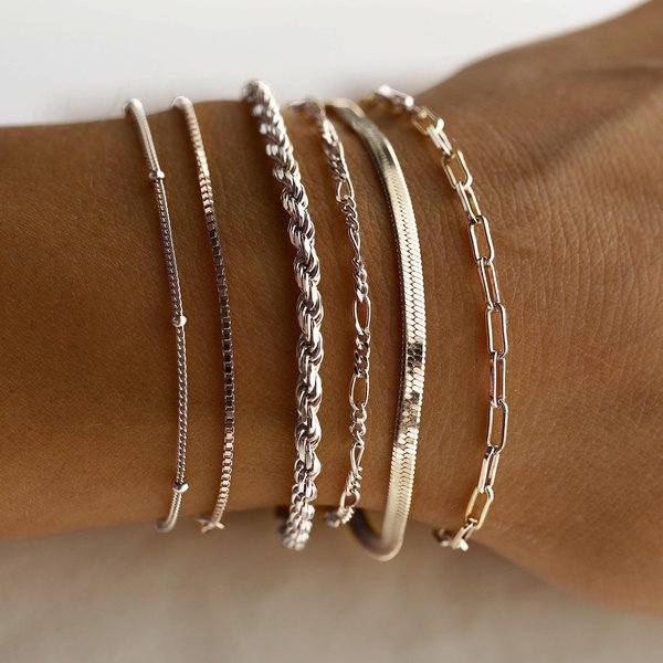 Metal 5 Piece Chain Bracelet Set Simple Multi Layer Chain Bracelet-image