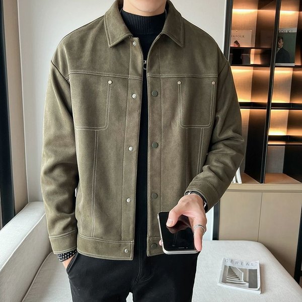 New Men's Fashion Jacket, Men's Suede High-End Feeling, Spring And Autumn Clothes, Cool And Trendy Brand Casual Jacket-image