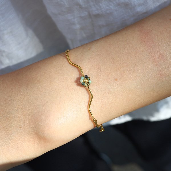 Natural Stone Titanium Steel Bracelet French Retro Handmade Beads Do Not Fade Light Luxury Stacking African Turquoise Bracelet-image