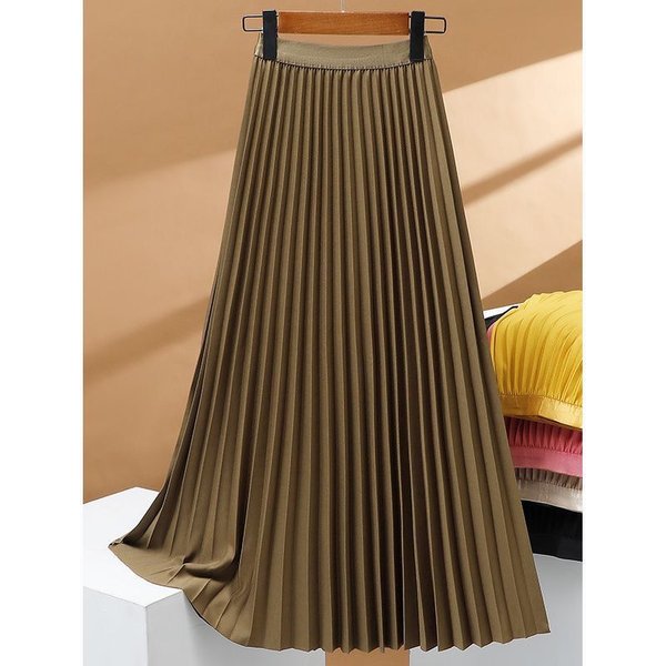 Elegant High-Waisted Pleated Midi Skirt – Flowy A-Line With 3d Texture (Black/White/Silver) – Summer Casual & Office Wear