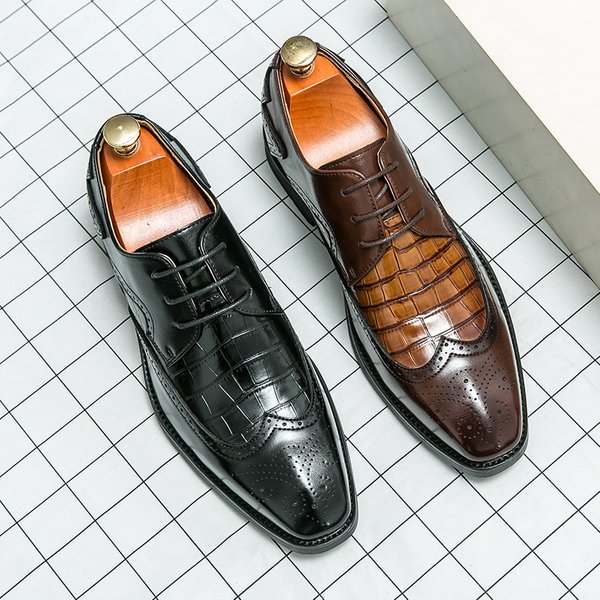 Euro Step Formal Business New Brogue Casual Large Size Pointed Leather Groom Wedding Shoes-image