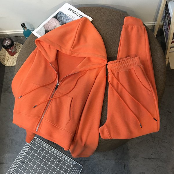 Women’s Clothing Autumn and winter suits hooded sweatshirts for outer wear, plus velvet and thickened, fashionable and versatile two piece jacket