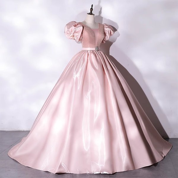 Romantic Pink Tutu Evening Gown – Satin Princess Ballgown For Vocal Performances, Hosting & Special Occasions-image