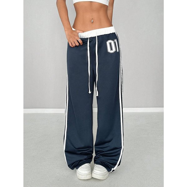 Women's Clothing Streetwear Striped Casual Pants Trendy Color-Block Design With Adjustable Drawstring Waist, Comfortable & Stylish Loose Fit Trousers
