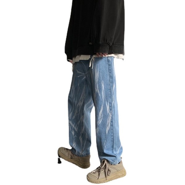 Men's Clothing Black Tie Dyed Jeans Men's Straight Chic Loose Handsome Oversize Pants High Street Ins Trendy Brand-image