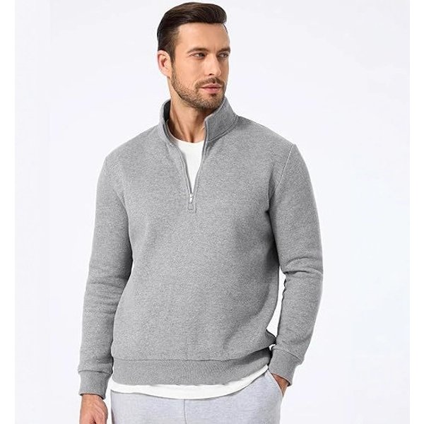 Men's Quarter-Zip Stand-Up Neck Sweater, Casual Long-Sleeved Men's Winter And Autumn Thermal Top-image