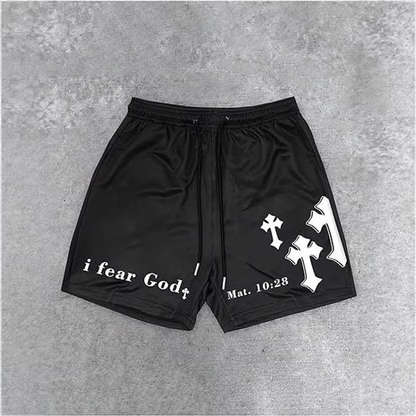 Gothic Print Summer Shorts For Men & Women - Black Cotton Casual Streetwear With Elastic Waistband (Multiple Sizes)
