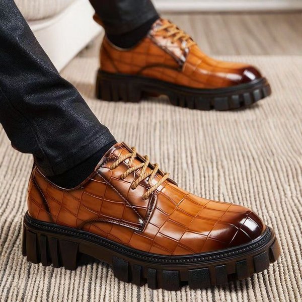 2025 Leather New Martin British Men's Casual Shoes Business Height Increase Formal Thick Bottom Wedding