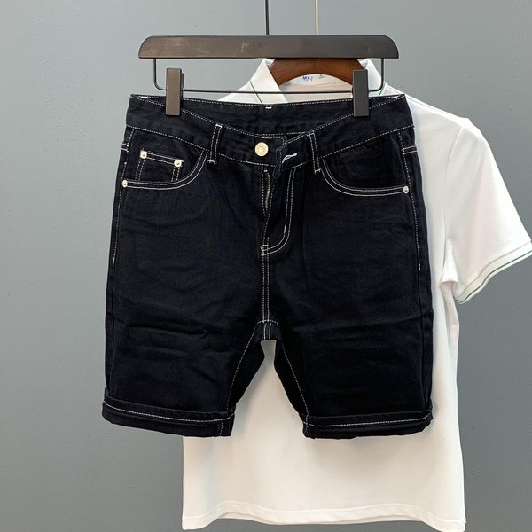 Men's Washed Denim Shorts – Mid-Thigh Casual Cotton Stretch Cargo Shorts (White/Black, 28-36, 65% Cotton, Relaxed Fit)-image