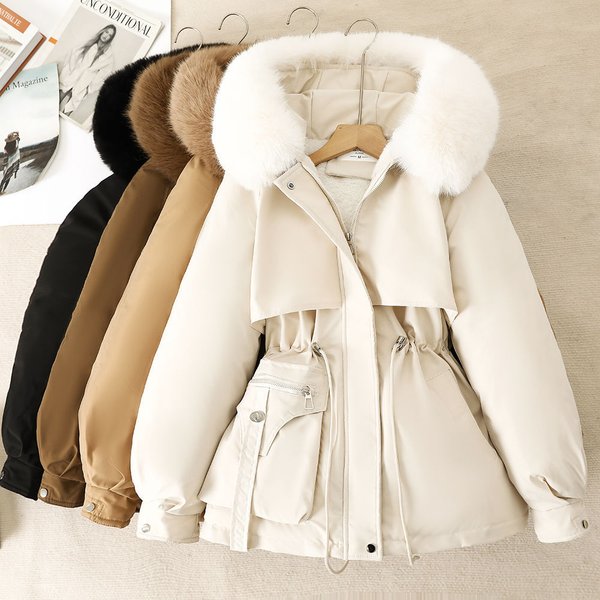Thickened Fleece Winter Warm Parkas Women's Coat Detachable Waist Slim Fit Fur Hooded Integrated Outerwear For Cold Weather-image