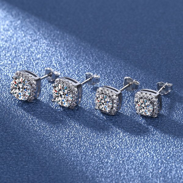 Korean version square bag with micro inlay of 50 cents per carat simulation set, first accessory for women's earrings