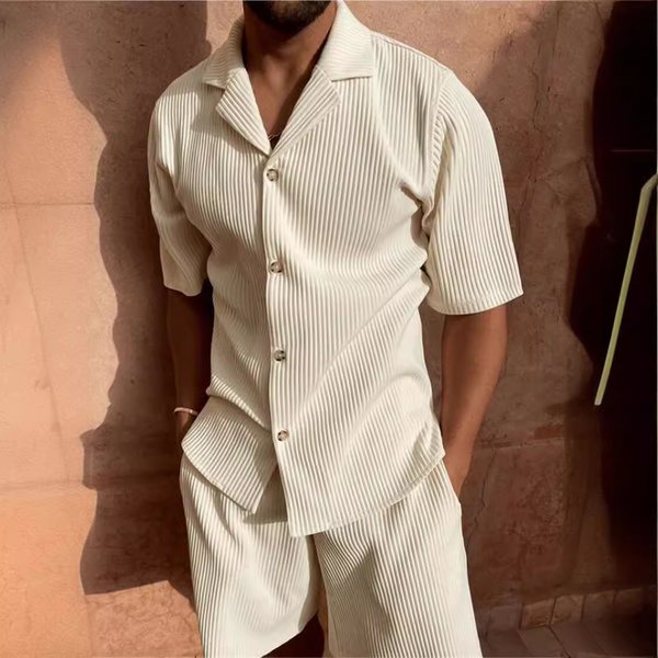 New Style Corduroy Casual Lapel Shorts Two Piece Set Suit Sports Men's Solid Color T Shirt Shorts Running Training Suit