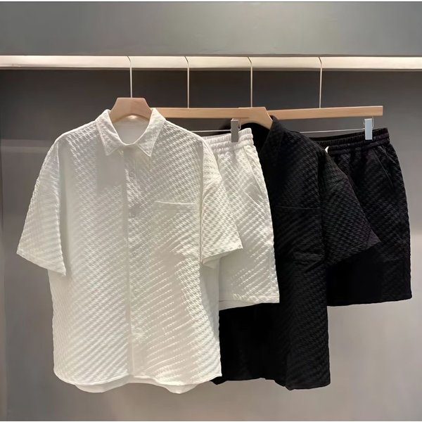 Men's Clothing Trendy Casual Suits Summer Pure Color Simple And Elegant Loose Fitting Large Size Five Point Sleeves