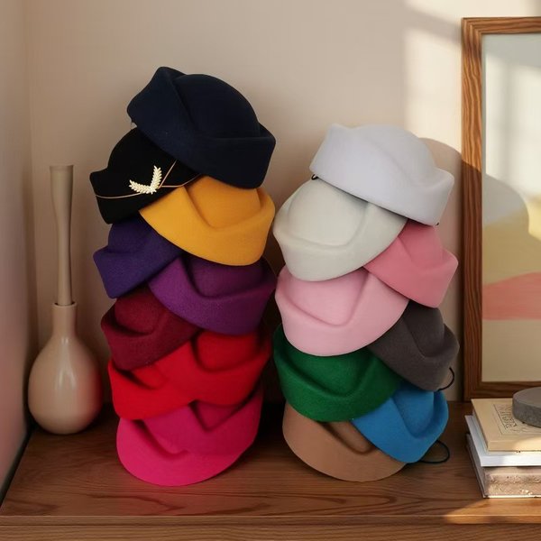 Multicolor Flight Attendant Etiquette Band Performance Waitress Hotel Women's Fashion Versatile Beret Woolen Hat-image