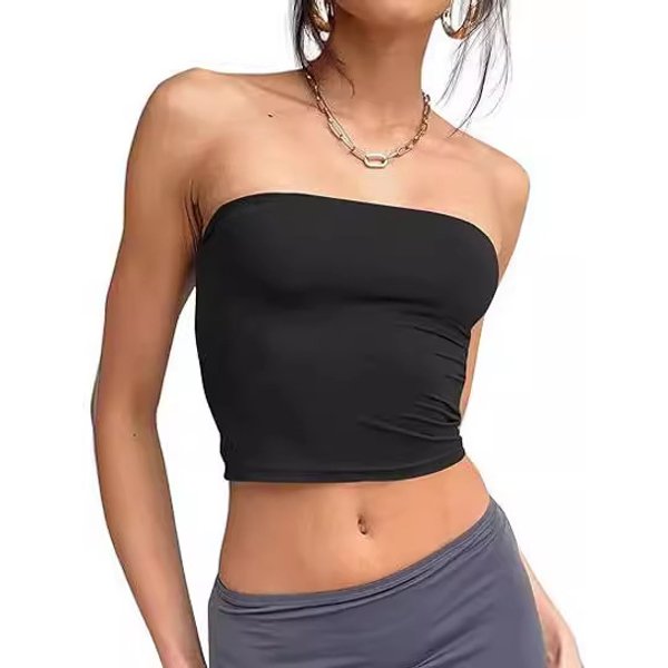 Women's Clothing Slim Tube Top Shirt Off Shoulder Casual Vest Backless Sleeveless Outing Top-image