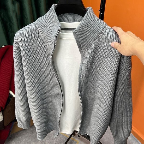 Men’S Retro Loose-Fit Knit Cardigan – Casual Zipper Sweater Jacket (Gray/Black, M-3XL)-image