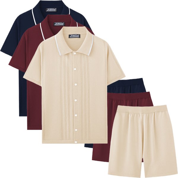 Men's Clothing Business Casual Sweater Two Piece Suit Cool Silk Knitted Polo Shirt Suit SY0197